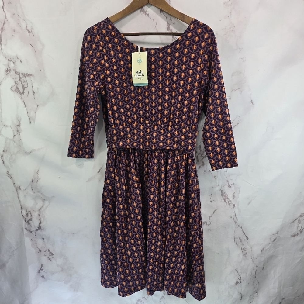 Mata Traders Dress Womens Medium Pattern Half Sleeve Organic Novela Plum Bloom